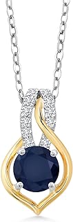 Spring Ring Clasp Blue Sapphire & Lab Grown Diamond Pendant Necklace | Cable Chain | For Women | Timeless Design In 925 Sterling Silver & 10K Yellow Gold