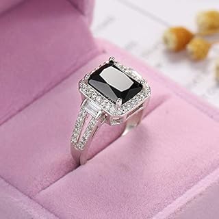Black Cubic Zirconia CZ Simulated Diamond Rings Princess Cut Solitaire Bridal Engagement Wedding Rings in Sterling Silver for Women Rings for Her Wedding Bands for Women