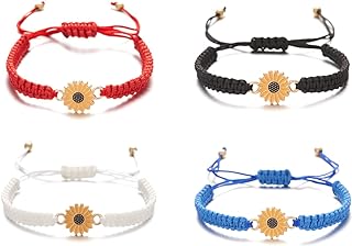Pingyongchang 4 Pieces Friendship Bracelets for Women Teen Girls String Summer Surfer Wace Handmade Waterproof Sunflower Bracelet Anklets Jewelry Pack
