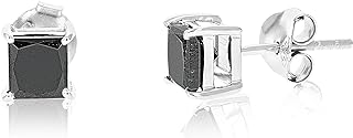 Vir Jewels Sterling Silver Push-Back Stud Earrings with 1cttw Princess Cut Black Diamond, Square Design
