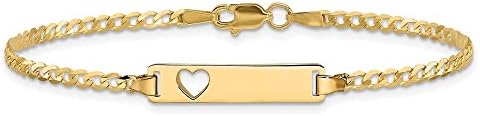 Jewels By Lux Engravable Personalized Custom 10K Yellow Gold Flat Curb Link ID Bracelet For Men or Women Length 7 inches Width 5.01 mm With Lobster Claw Clasp