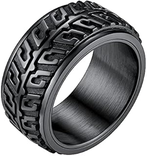 Stainless Steel Spinner Tire Tread Ring for Men and Women, Cool Motorcycle Car Biker Design - Ideal for Stress Relief, Sizes 7 - 12 with Gift Box