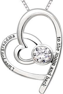 Lobster Claw Clasp Sterling Silver 'I Love You Grandma' Heart Shaped Pendant Necklace with Cubic Zirconia on Box Chain