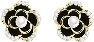 Push-Back Black & White Pearl-Studded Vintage Black Rose Earrings in Sterling Silver for Women - Elegant Design Ideal for Birthday & Valentine's Gift