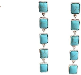 Boho Turquoise Oval Drop Dangle Earrings for Women Teen Girls Beaded Western Flower Teardrop Earrings Vintage Ethnic Alloy Pendant Jewelry Gift