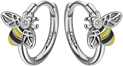 Elegant Silver-Plated Small Bee Hoop Earrings with Amazonite Stones in Hoop Design for Women – Copper