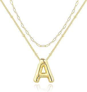 Initial Necklaces for Women Balloon Bubble Letter Necklace Gold Dainty Layered Paperclip Chain Alphabet Pendant Puffy Name Personalized Choker Necklace Jewelry Gifts for Women Girls