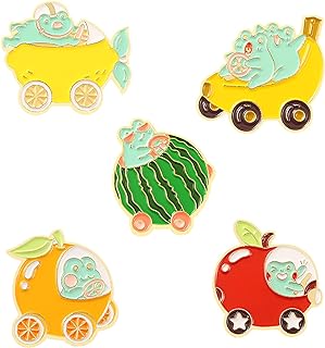 Funny Frog Enamel Brooch Pins for Jackets/Backpacks 5 Pieces Cartoon Animal Enamel Pins Badges for Women Sweet Watermelon Lemon Banana Apple Orange Fruit Enamel Brooches