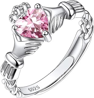 Vivienne Westwood Bague en Argent sterling 925 Réglable, avec Nœud Celtique Claddagh et Pierre de Naissance, pour Femmes, Cadeau Idéal d'Anniversaire ou de Fiançailles