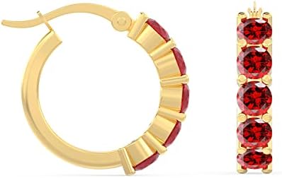 Click-Top Garnet Huggie Hoop Earrings in 925 Sterling Silver for Women & Teens - Hypoallergenic, 18K Gold Plated, Made in India