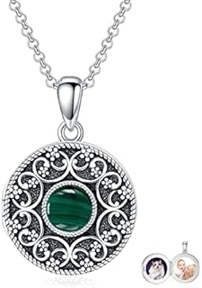 Locket Necklace 925 Sterling Silver Moonstone Turquoise Opal Lapis Lazuli Locket Necklace That Holds Pictures Photo Locket Pendant Necklace Jewelry Gifts for Women Daughter Wife Girlfriend