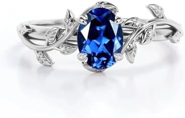 18K White Gold Plated Sterling Silver Vine Leaf Design Amethyst Engagement Ring for Women, Size 6 - Unique Starry Night Oval Gemstone Ring Perfect for Christmas, Anniversary, or Birthday Gift