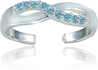 Hoops & Loops 925 Sterling Silver Blue or Pink Cubic Zirconia Infinity Open Toe Ring for Women Teen Girls Men