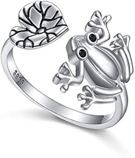 Alphm Frog Ring for Women S925 Sterling Silver Adjustable Wrap Open Toad Lotus Leaf Heart Rings