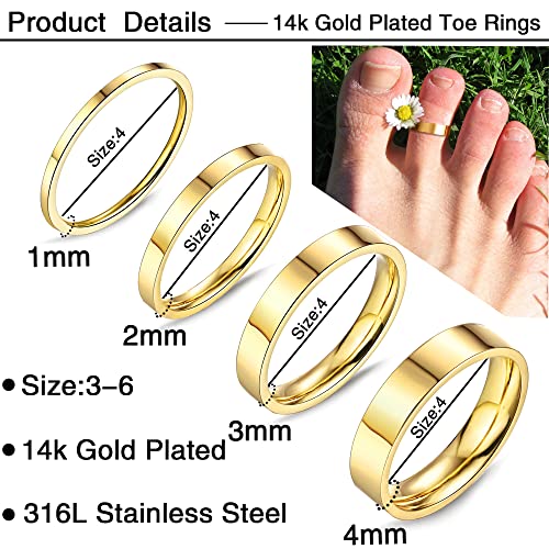 MJust Toe Rings for Women 14k Gold Plated Band Stainless Steel Gold Closed Toe Ring Set Simple Tail Ring Summer Boho Beach Foot Jewelry Size3-6
