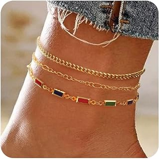 MIDEEO Gold/Sliver Ankle Bracelets for Women,14K Gold Anklets for Women Waterproof Cuban Link Heart Beads Herringbone Rhinestone Anklets Set Layered Anklet Bracelets for Women Gold Jewelry Gift