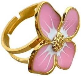 Adjustable Kokoma Pink Bohemian Cherry Blossom Engagement Ring in Stainless Steel for Women and Girls - Floral-Designed Promise Ring without Gemstone