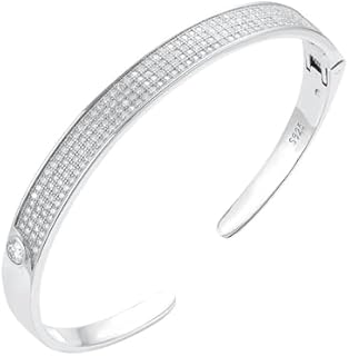 S925 Sterling Silver Box Chain Moissanite Diamond Cuff Bracelet for Women, 7 Inch Elegant Bangle Design