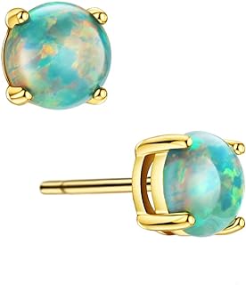 Michooyel Sterling Silver Opal Stud Earrings for Women 18K Gold Plated 5mm Solitaire Opal 4 Prongs Setting Simple Earrings For Girls