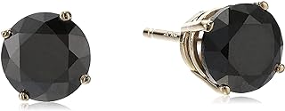 14K Yellow Gold & Black Diamond Stud Earrings by Vir Jewels - Durable Push-Back Mechanism, 4 Prong Basket Design, for Unisex, Round Design