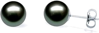 AA+ Quality Black Tahitian Pearl Stud Earrings Set in 14K White Gold for Women - Classically Designed With Radiant Appeal