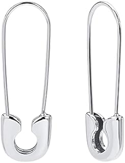 Agate Embellished Safety Pin Dangle Earrings with French Wire Back Finding for Women, Elegant Stud Design in Silver and Brass