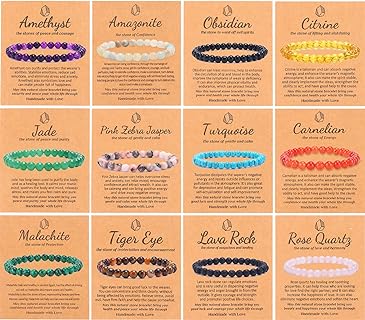 12Pcs CASDAN Energy Healing Crystal Bracelets with 6mm Beads for Men and Women on Bead Chain without Clasp or Gemstone