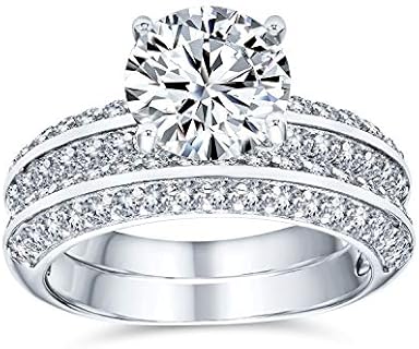 Bling Jewelry Personalize Unique Pink AAA CZ Round Brilliant Cut Solitaire Engagement Ring For Women .925 Sterling Silver Created Opal Inlay Wide Band Customizable