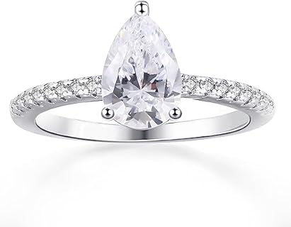 JiangYue Elegant Pear Shaped Engagement Ring with Cubic Zirconia for Women/Teardrop Design