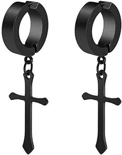 Non-pierced Earrings Set for Men Women Cross Titanium Steel Hoop Dangle Clip On Earring