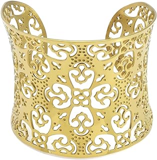 Wide Big Women Bangle Bracelets Flower Carving Design Stainless Steel Wrist Cuff Bangle