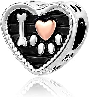 Luluadorn Dog Mom Silver Bead Charm for Bracelets Paw Print Bone Charms Red Black Charm Bracelet for Puppy Mom Women Dog Lover Pet Doggy Mother Pooch Doggie Mommy