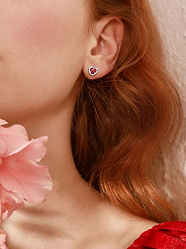 925 Sterling Silver Heart/Round/Pear/Emerald Cut Birthstone Halo Stud Earrings for Women Birthday Jewelry (with Gift Box)
