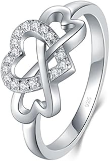 BORUO Love Heart Twisted Eternity Band-925 Sterling Silver Rings for Women-Platinum Plated Over Sterling Silver Wedding Band For Womem-Promise Rings For Her-Silver Rings For Women, 2mm, Size 4-12