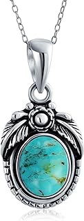 Personalized Southwest Gemstone Blue Purple Turquoise Oval Leaf Feather Pendant Necklace Western Jewelry For Women .925 Sterling Silver Customizable