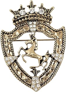 Fenni Jewelry Vintage Gold Tone Crown Horse Pin Brooch Retro Crystal Shield Badge Lapel Pin For Men Women