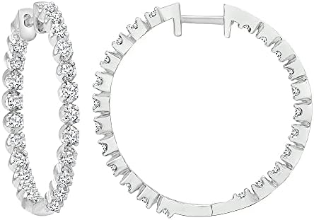 1.00 Carat Inside-out Round Cut Hypoallergenic Natural Diamond Hoop Earrings (I-J, I3) in Sterling Silver | Fine Jewelry for Women | Gift Box Included