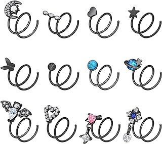 Stuppendux 20G 0.8mm Stainless Steel Silver Double Nose Ring Hoop for Single Piercing Double Spiral Twist Piercing Set CZ Double Earrings Hoop for Women Men