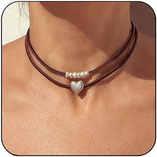 Boho Choker Necklace for Women Layered Bohemian Turquoise Flower Heart Coin Leather Choker Western Boho Necklaces