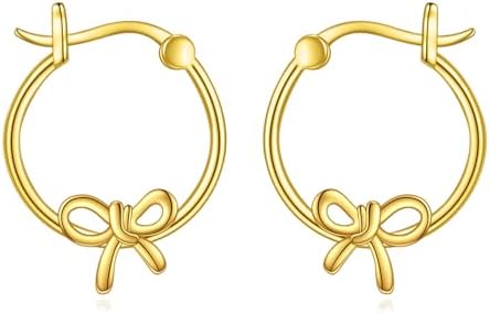 POPLYKE Sterling Silver Bowknot Christmas Hoop Earrings for Women - Elegant, Hypoallergenic and Gender-Neutral Design, No Gemstone, Perfect Gift