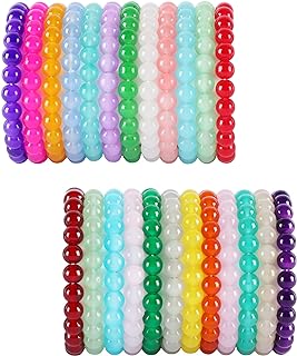 WAINIS 24PCS 8mm Glass Beaded Bracelets for Women Elastic Stretch Round Bead Healing Bracelet Multicolor Handmade Stackable Beads Bracelet