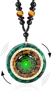 Spiritual Energy-Boosting Day Day Up Orgonite Necklace with Malachite and Tiger Stone - Adjustable Rope Chain, Rotatable Sri Yantra Pendant Design for Stress Relief and Meditation