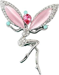 Silver-Plated Cubic Zirconia Fairy Brooch with Pink Cat Eye Design for Women and Girls - Graceful Angel Lapel Pin - Charming Dainty Dress Accessory - Perfect Gift for Special Occasions