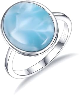 Sterling Silver Larimar Wedding Ring with Oval Blue Gemstone for Women - Eternity Band Design