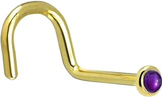 Handmade 14k Yellow Gold Nose Stud with Genuine 2mm Amethyst - Secure & Elegant Right Nose Screw Jewelry, 18 Gauge, 6mm Length, USA Origin