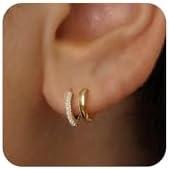 Chic 14K Yellow Gold Women's Lightweight Hoop Stud Earrings with Push Back Design - Hypoallergenic Trendy Jewelry Gift