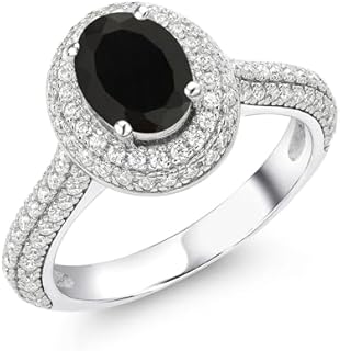 Sterling Silver Clasp Black Onyx and White Moissanite Engagement Ring for Women - Star Shape/Sophisticated Design