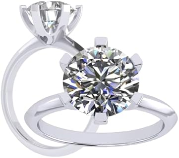 8 Prong Cubic Zirconia Engagement Ring by NANA Jewel for Women; Classic Round Solitaire Design in Sterling Silver, Platinum Plated, Available in Sizes 4-12