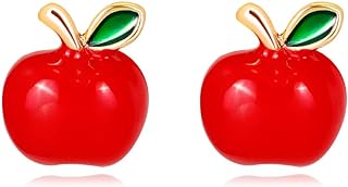 Small Apple Stud Earrings Cute Fruit Red Enamel Statement Earring Studs Posts Fashion Jewelry Gifts for Women Girls Christmas Eve Xmas