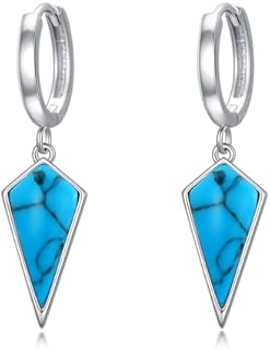 Kite Cut Natural Turquoise Huggie Hoop Earrings for Women Sterling Silver Drop Dangle Small Hoop Earrings Dainty Earrings Gifts for Her